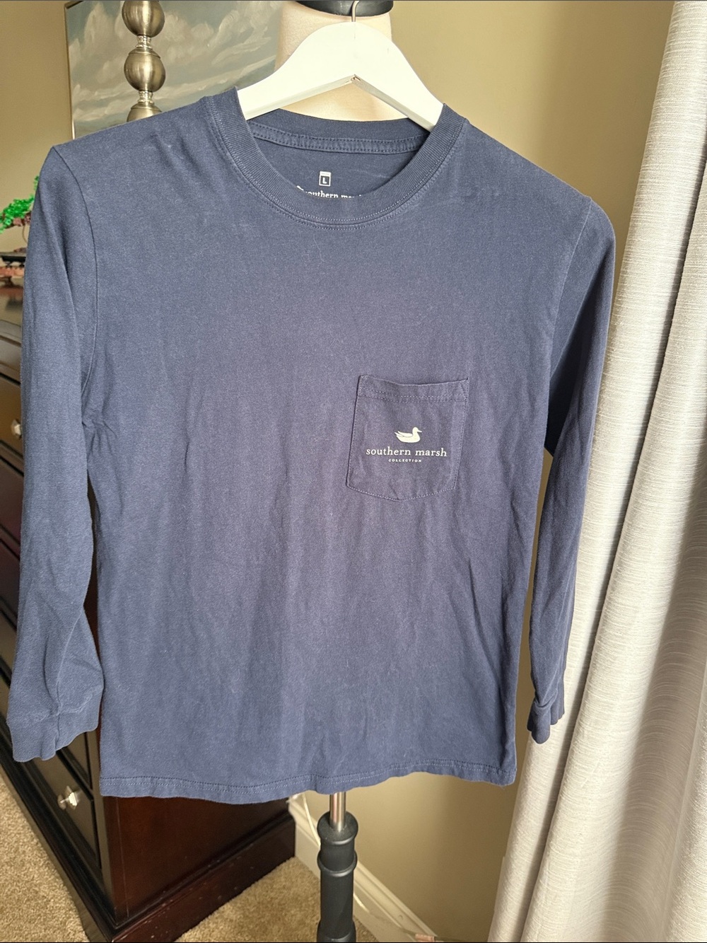 Southern Marsh Navy Long-Sleeve Pocket Tee Youth large